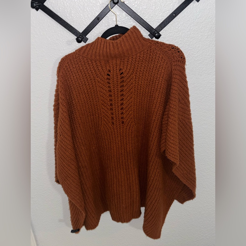 Anthropologie Rust Knit Poncho Turtleneck Sweater Cozy Oversized Fall Boho - Picture 4 of 4